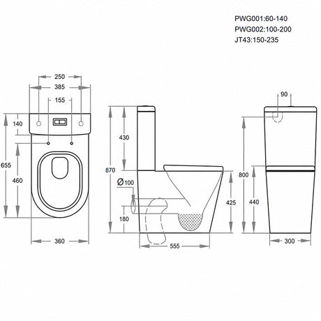 Back/Left and Right Bottom Inlet Cistern Rimless Tornado Flush Toilet