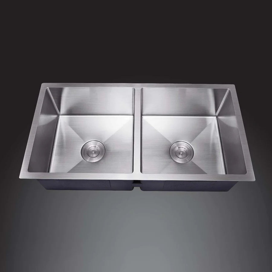 Double Bowl Sink Deep Brushed Silver 860x450x250mm