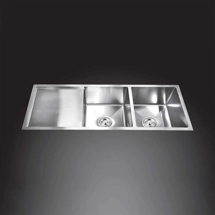 Double Bowl Sink Deep Brushed Silver 1150x450x250mm