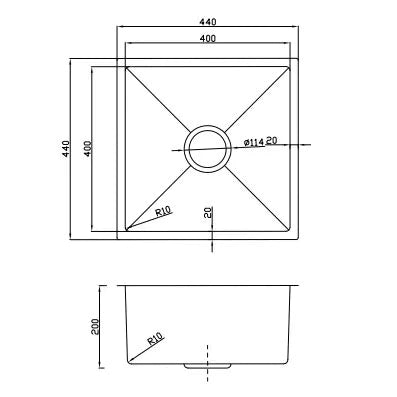 Single Bowl Sink Nano Black 440x450x200mm