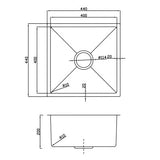 Single Bowl Sink Nano Black 440x450x200mm