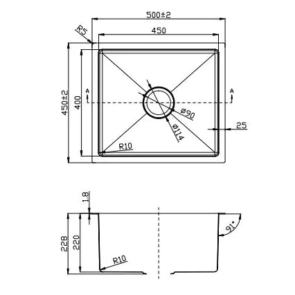 Single Bowl Sink Nano Black 500x450x220mm