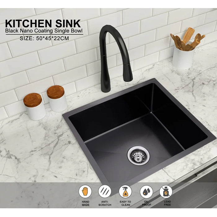 Single Bowl Sink Nano Black 500x450x220mm