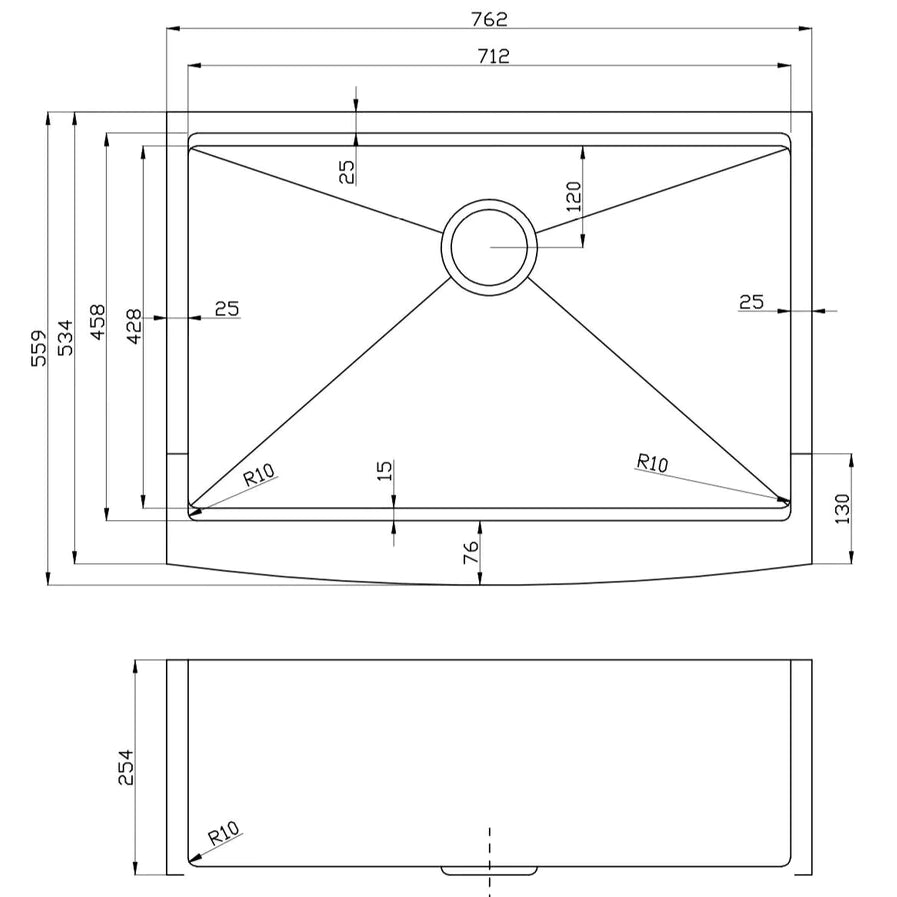 Sink Brushed Silver 762x559x254mm