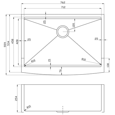 Sink Brushed Silver 762x559x254mm