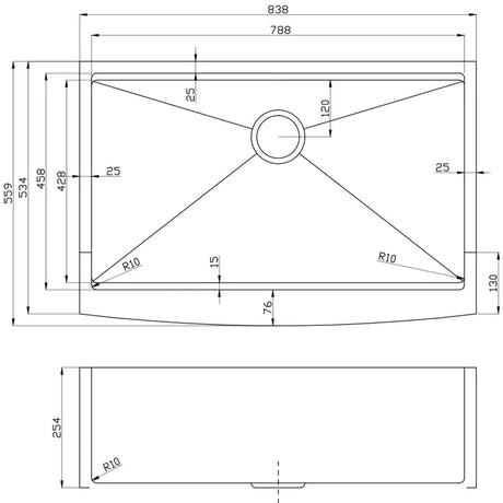 Sink Brushed Silver 838x559x254mm