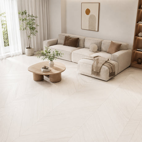 NoblePlank Engineered Chevron Flooring Pearl White 600x125x14/3mm