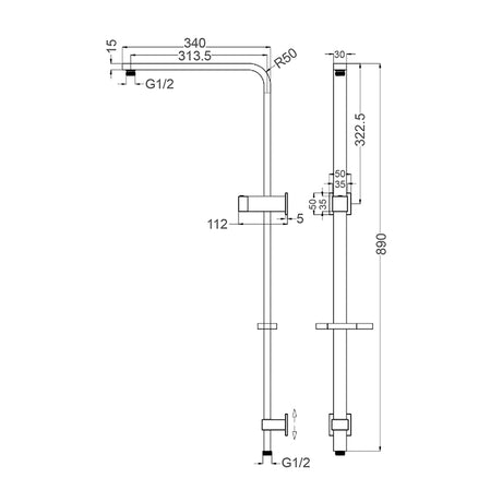 BACINO Multifunction Brass Head on Rail with Hand Spray, Single Hose in Chrome