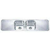 DANTE Double Bowl (2x20L) Sink with Double Drainer - Waste Included 1500x480x180mm