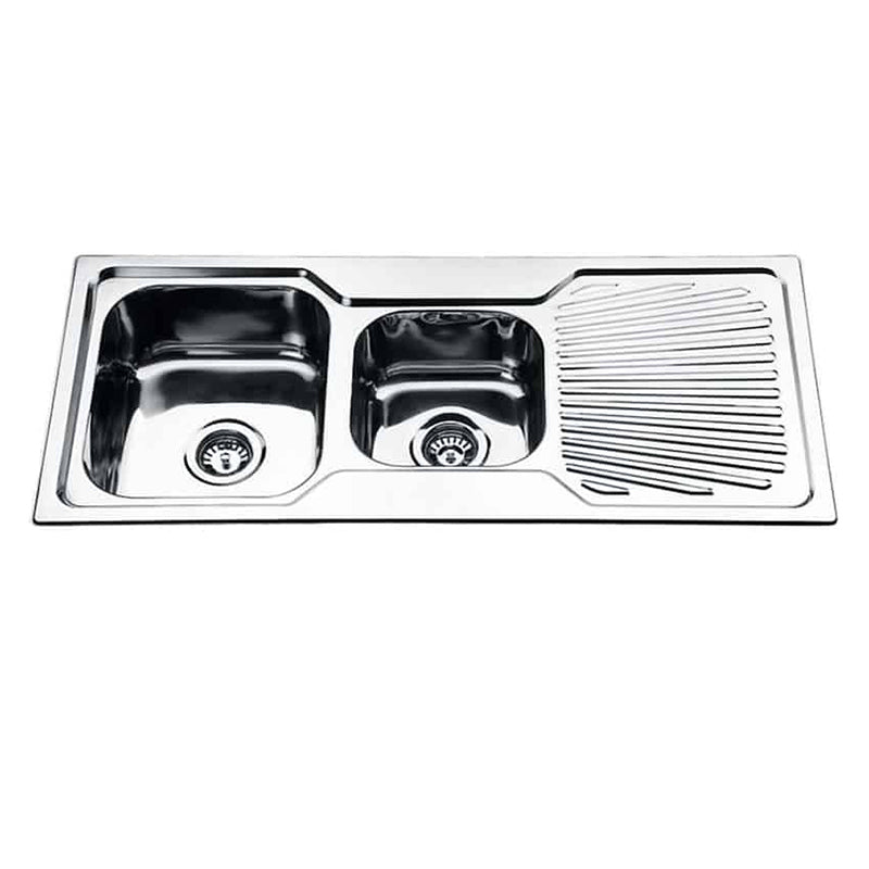 DANTE Square Edge 1&3/4  Bowl (20L+10L) Sink with Drainer - Waste Included (LHB or RHB) 1080x480x180mm