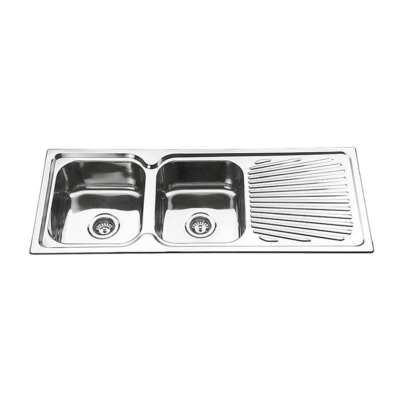 DANTE Square Edge Double Bowl (2x20L) Sink with Drainer - Waste Included (LHB or RHB) 1180x480x180mm