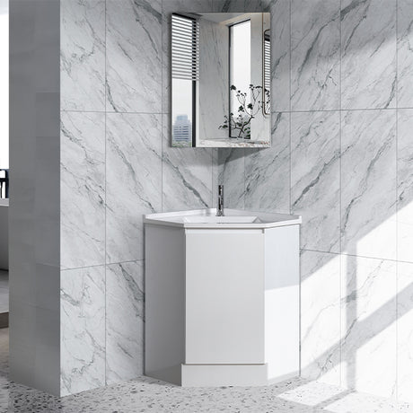 Corner Series (PC60) Gloss White 580x580x820mm Back to Corner Vanity with Poly Marble Top (CN)