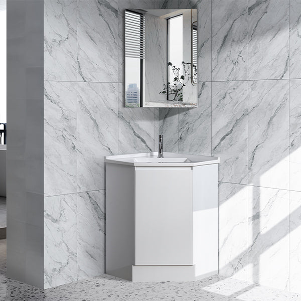 Corner Series (PC60) Gloss White 580x580x820mm Back to Corner Vanity with Stone Top & Ceramic Undermount Basin