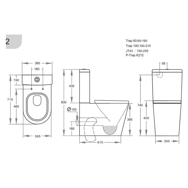 Back/Left and Right Bottom Intet 4.5/3 Liters Dual Flush Toilet Black Gloss