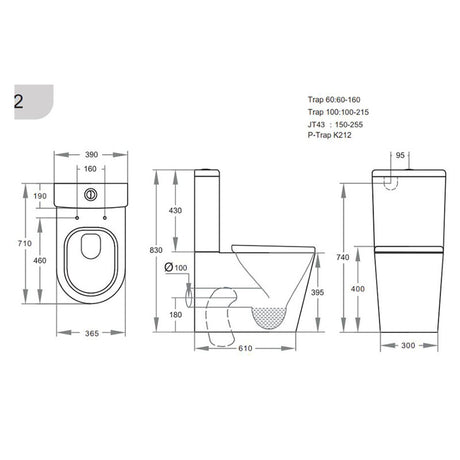 Back/Left and Right Bottom Intet 4.5/3 Liters Dual Flush Toilet Black Gloss