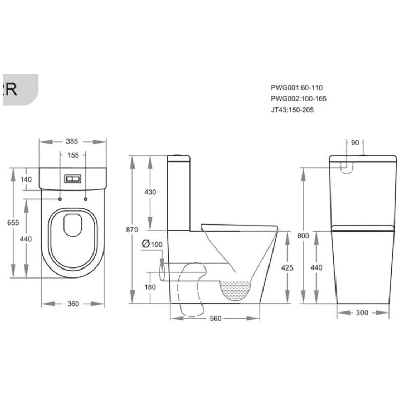 Back/Left and Right Bottom Intet 4.5/3/3 Liters Dual Flush Toilet