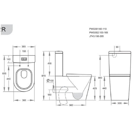 Back/Left and Right Bottom Intet 4.5/3/3 Liters Dual Flush Toilet