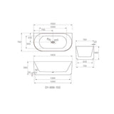 Kira Freestanding Bathtub Back To Wall O/F 1500x750x580mm