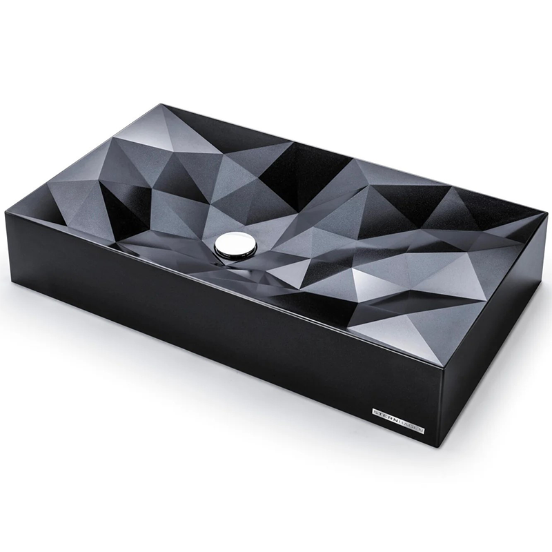 Kristall Above Counter Basin Glossy Bathroom Wash Basin Sani-Quartz Composite High-end Black 715x415x130mm