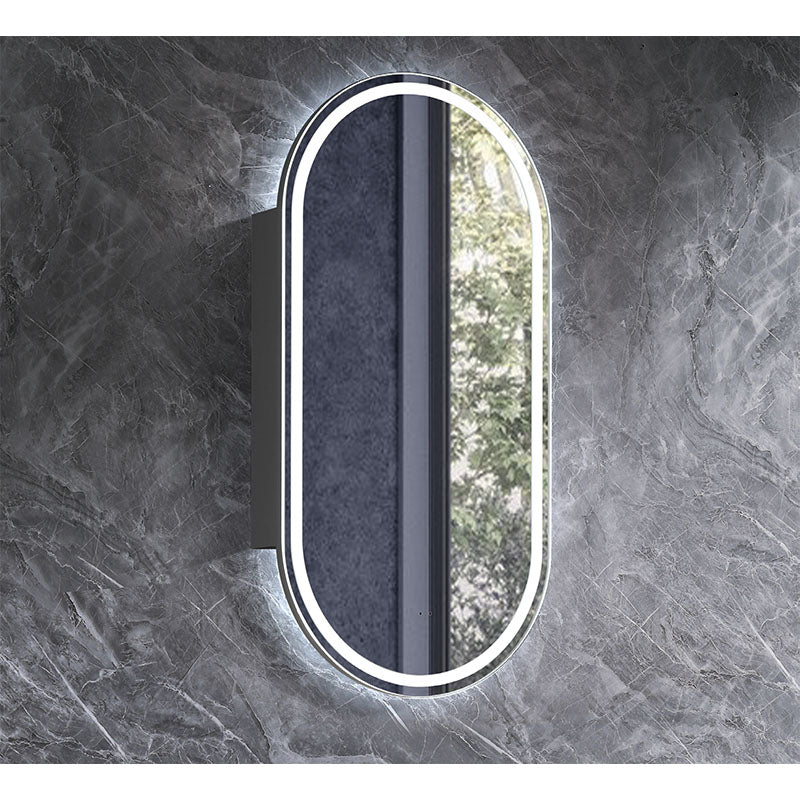 LED Krystal Collection Oval Shaving Cabinet Matt White 450x900x115mm