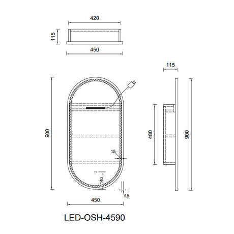 LED Krystal Collection Oval Shaving Cabinet Natural Timber 450x900x115mm