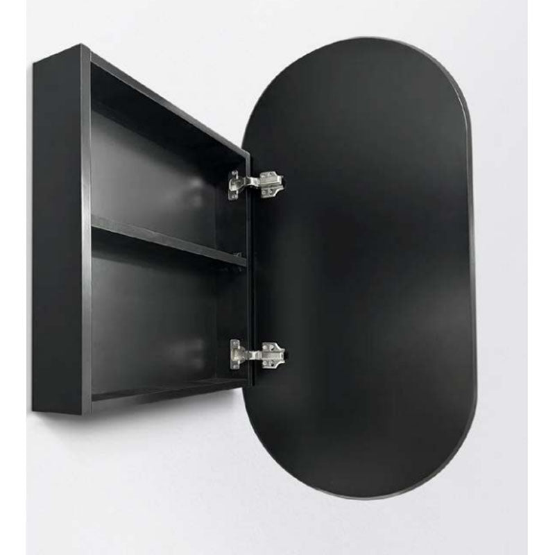 Krystal Collection Oval Shaving Cabinet Matt Black 450x900x115mm
