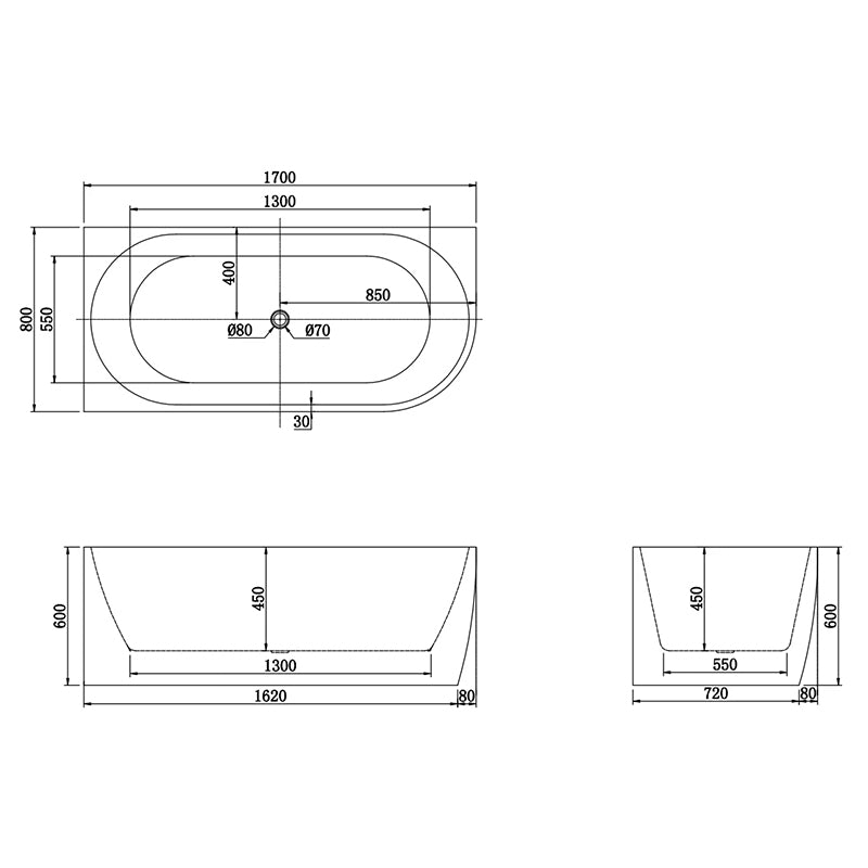 Gina Left Corner Bathtub 1700x800x600mm