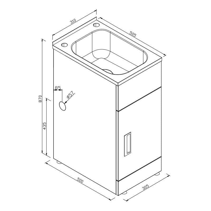 LAVASSA 20L Slimline Laundry Trough and Cabinet 310x505x870mm