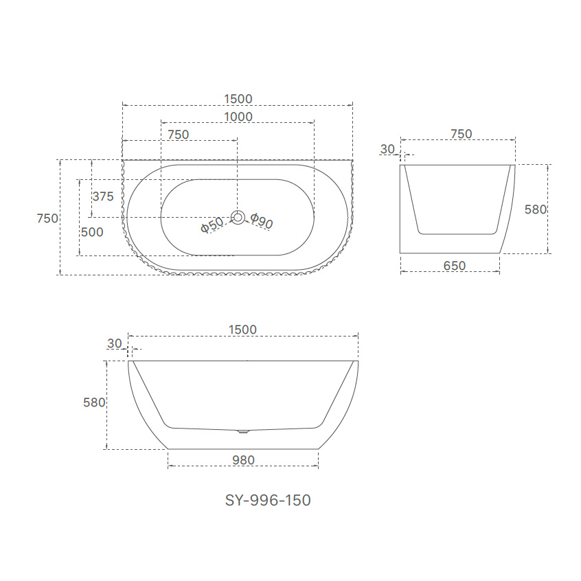 Lamont Collection FREESTANDING BATH 1500x750x580mm