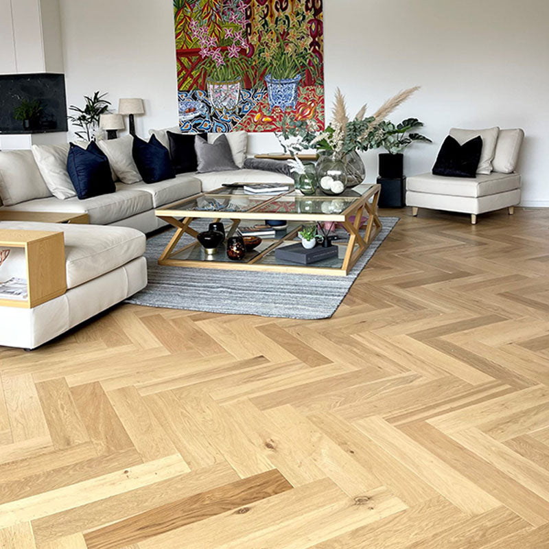De Marque European Oak Engineered Flooring Herringbone Latte 600x120x15/4mm