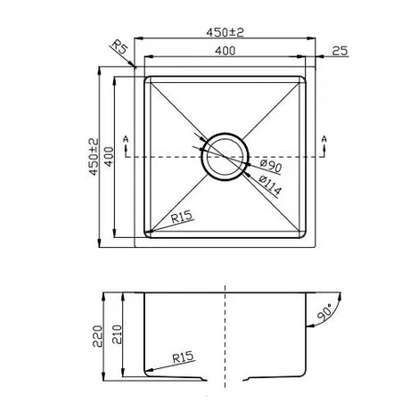 Single Bowl Sink Brushed Silver 440x450x200mm