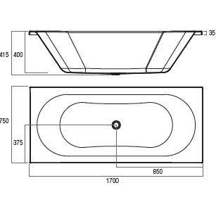 METRO 1700x750 Matte finish thin lip island bath