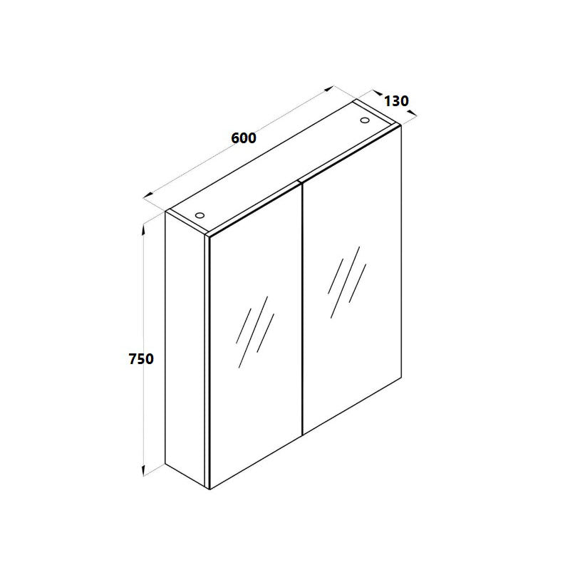 BELLA 600 Pencil Edge Mirror Cabinet Gloss White Finish 600x750x130mm