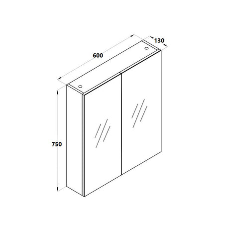 BELLA 600 Pencil Edge Mirror Cabinet Gloss White Finish 600x750x130mm