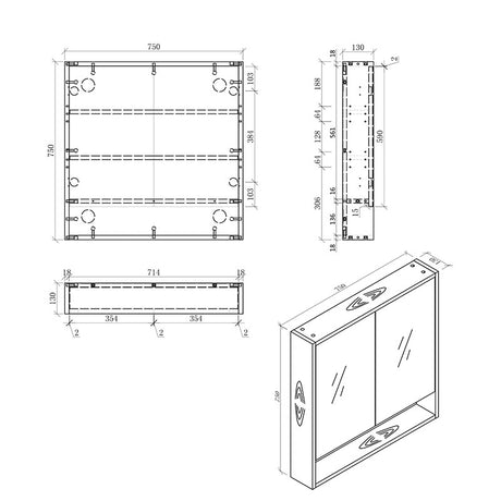 BONDI 750 Wall Hung Mirror Cabinet 750x130x590mm