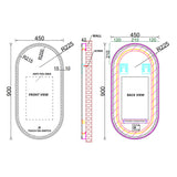 Anti Fog Capsule Mirror with Back LED Light and Touch-on Switch 450x900mm