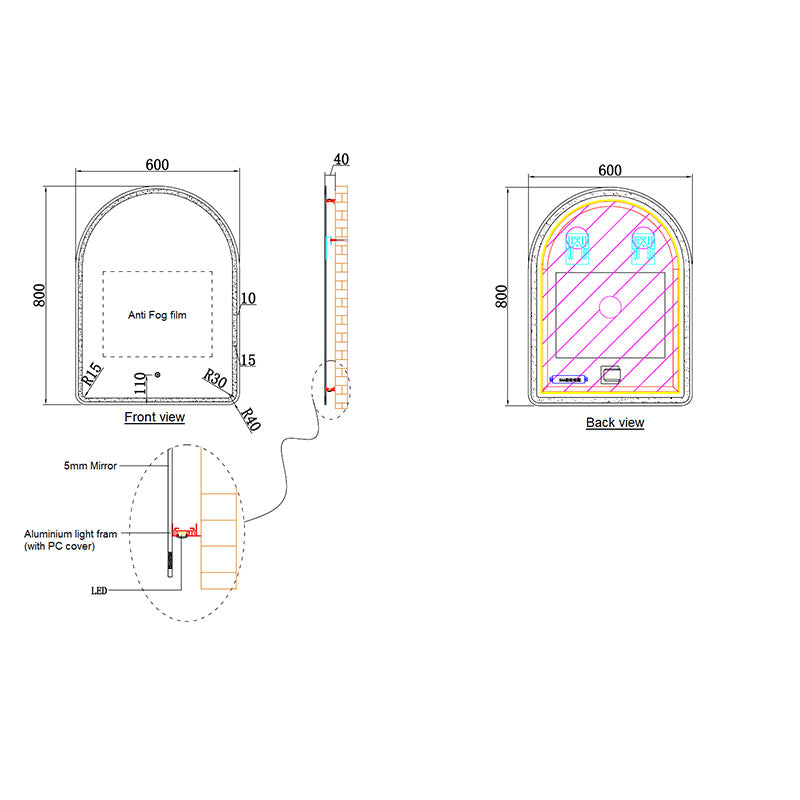 ECLIPSE Arch LED Mirror W600xH800mm