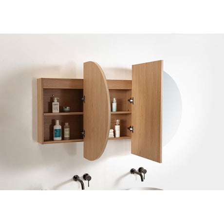 MILAN Oval Shape Mirror Cabinet Natural wood 1500x800x165mm