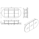 MILAN Oval Shape Mirror Cabinet Natural wood 1200x600x165mm