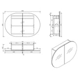 MILAN Oval Shape Mirror Cabinet Natural wood 900x600x165mm