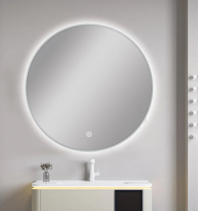 ROUND SHAPE BRUSHED NICKEL FRAMED CARYSIL LED MIRROR 750MM