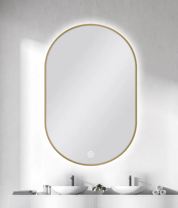 CAPSULE SHAPE GOLD FRAMED CARYSIL LED MIRROR 600X900MM