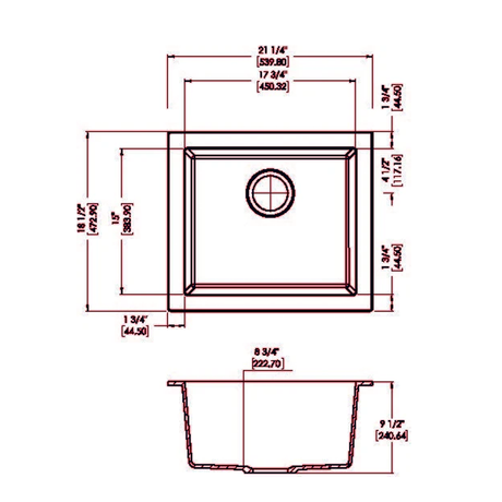 Carysil Maples Single Bowl Granite Kitchen Sink Black 539.8x472.9x240.6mm
