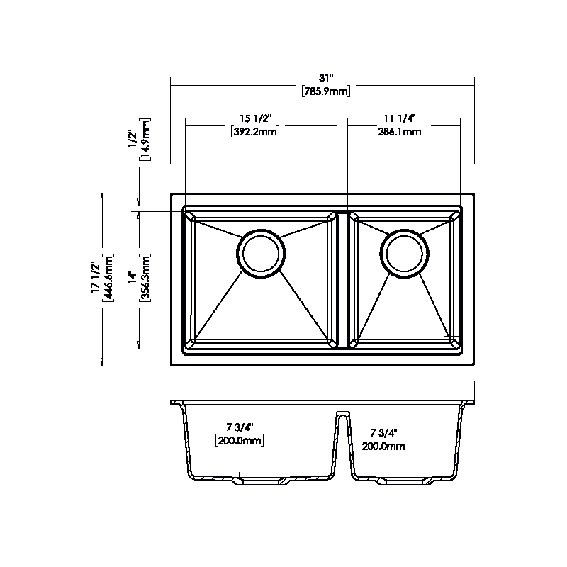 Carysil Maples Double Bowl Granite Kitchen Sink Black 786x446.6x200mm