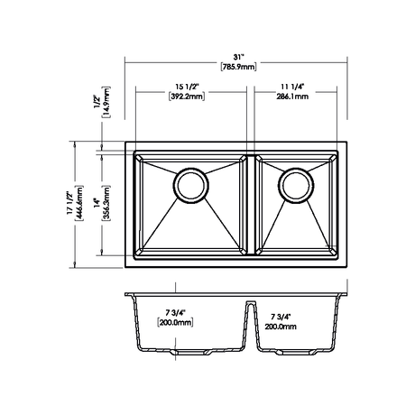 Carysil Maples Double Bowl Granite Kitchen Sink Black 786x446.6x200mm