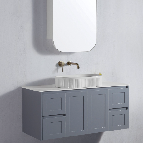 Vintage (Hung) Series Single Bowl Matt Grey Overall 1200mm Vanity Set With Flat Stone Bench Top