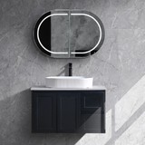 Vintage (Hung) Series Single Bowl Right Hand Drawer Matt Black Overall 900mm Vanity Set With Ceramic Slimline Top