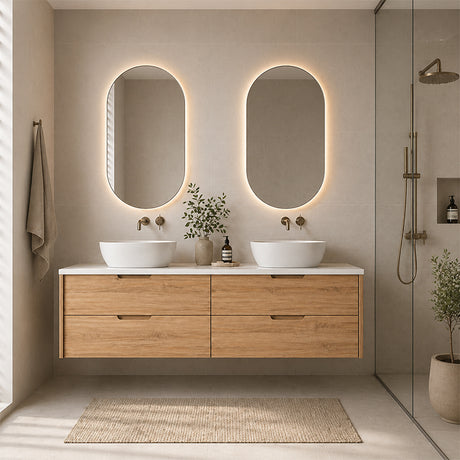 Oakdra(Hung) Series Double Bowls Prime Oak Overall 1480x455x520mm Vanity Set With Ceramic Slimline Top (UV31)