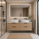 Oakdra(Hung) Series Double Bowls Natural Timber Overall 1180x455x520mm Vanity Set With Ceramic Slimline Top (UV31)