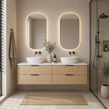 Oakdra(Hung) Series Double Bowls Natural Timber Overall 1480x455x520mm Vanity Set With Ceramic Slimline Top (UV31)